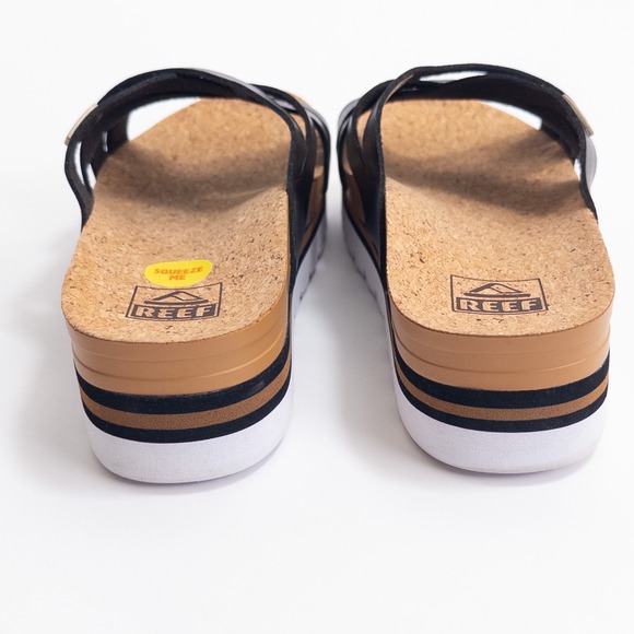 Reef Women's Sandals Size 7 Cushion Bloom Hi Black Cork Platform - Picture 8 of 13